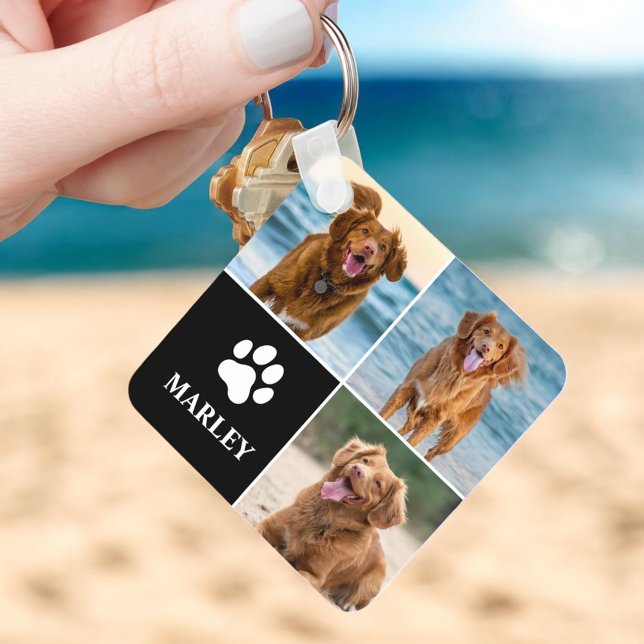 Custom Paw Love Dog Lover Name Photo 3 Collage Pet Keychain (Creator Uploaded)