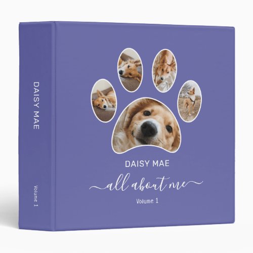 Custom Paw Pet Photo Collage Name Periwinkle 3 Ring Binder