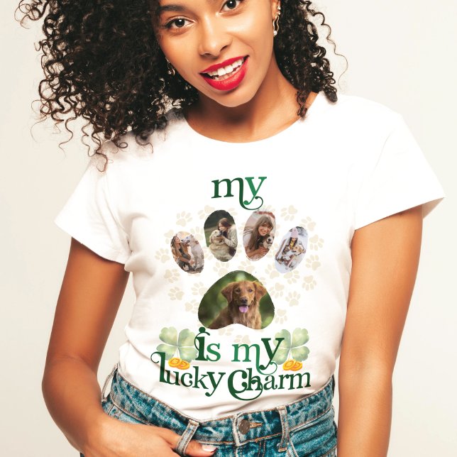 Custom Paw Photos Dog St Patrick's Day  T-Shirt (Creator Uploaded)