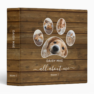 Custom Paw Print Pet Photo Collage Name Rustic 3 Ring Binder