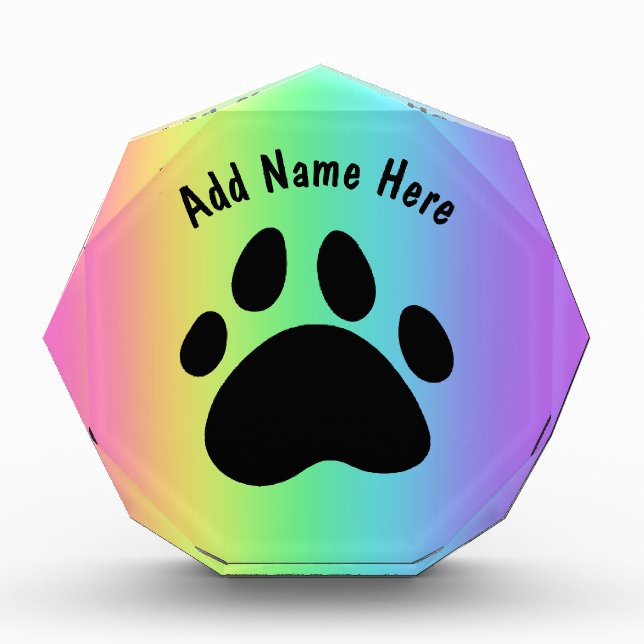Custom Paw Print Rainbow Acrylic Block (Front)