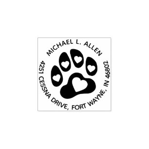 Custom Paw Print Round Return Address Rubber Stamp