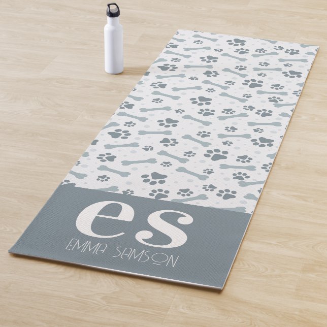 Custom Paw Prints Gray Monogram  Yoga Mat (In Situ)