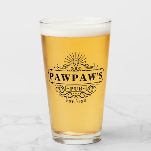 Custom Pawpaws Pub Year Established Glass