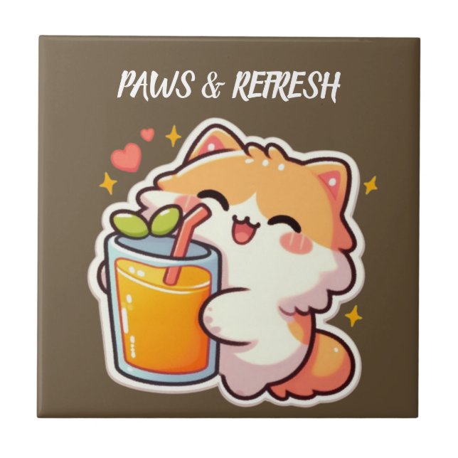 Custom Paws and Refresh Cute Cat Design Ceramic Tile (Front)
