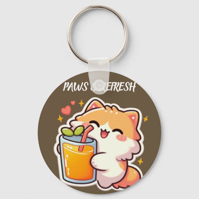 Custom Paws and Refresh Cute Cat Design Keychain (Front)