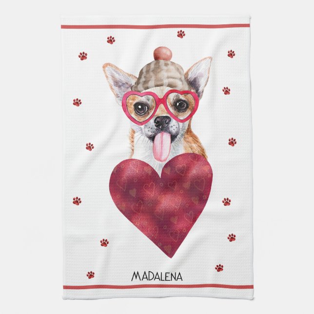 Custom Paws Dog Lover Valentine Gift Chihuahua Kitchen Towel (Vertical)