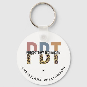 Custom PBT Phlebotomy Technician Leopard Print Keychain