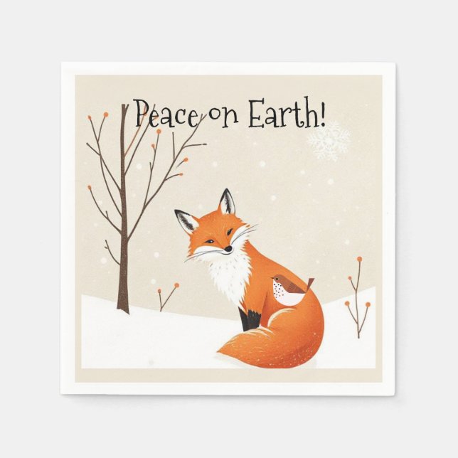 Custom  Peace Earth Minimalist Fox Bird Animal Napkins (Front)