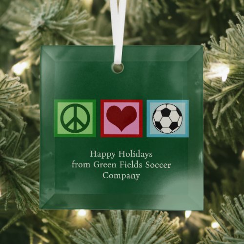 Custom Peace Love Soccer Christmas Green Futbol Glass Ornament