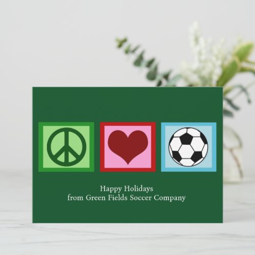 Custom Peace Love Soccer Christmas Green Futbol Holiday Card