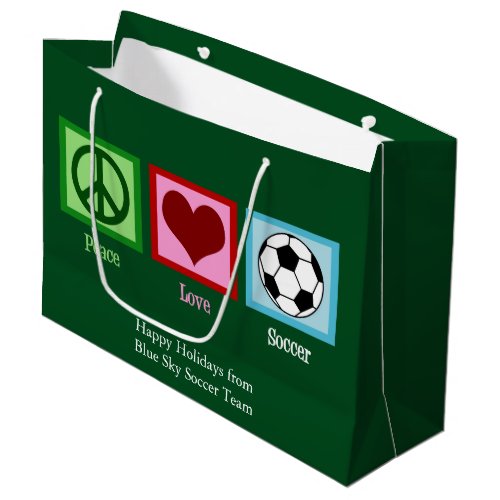 Custom Peace Love Soccer Christmas Green Futbol Large Gift Bag