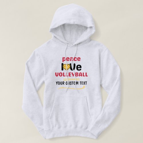 custom Peace Love Volleyball player red text Hoodie