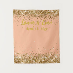 Custom Peach and Gold Glitter Wedding Photo Booth  Tapestry