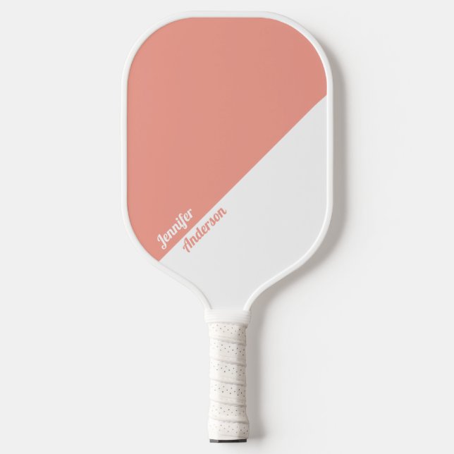 Custom Peach and White Carbon Fiber Pickleball Paddle (Front)