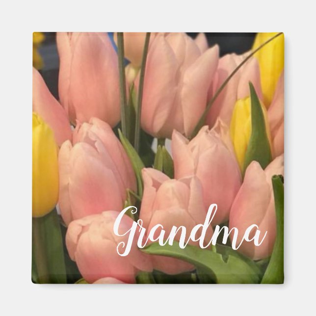 Custom Peach and Yellow Tulip Pattern Magnet (Front)