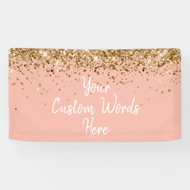 Custom Peach Gold Birthday Party Photo Booth Prop Banner (Horizontal)