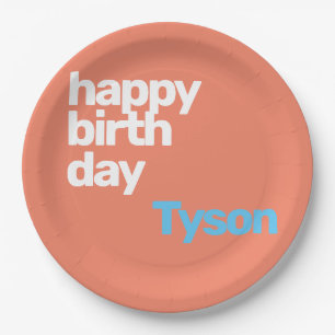 custom peach happy birthday minimal party paper plates