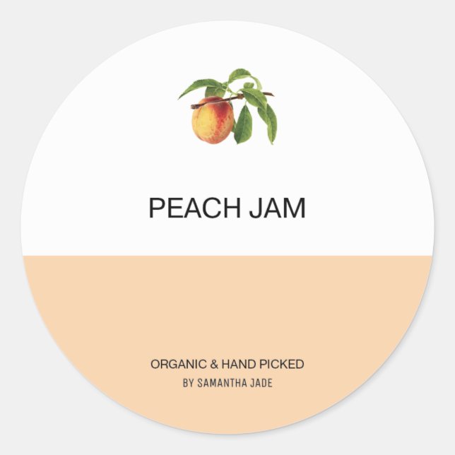 Custom Peach Jam & Preserve Jar Labels for Pantry (Front)