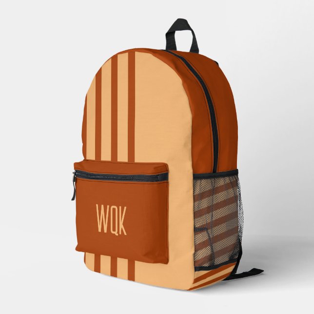 Custom Peach & Marsala Monogram Printed Backpack (Back Corner Right)