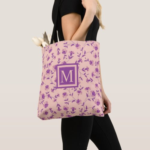 Custom Peach Pink Floral Purple Violet Flowers Tote Bag