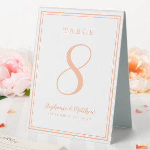 Custom Peach White Wedding Table Number Simple Table Tent