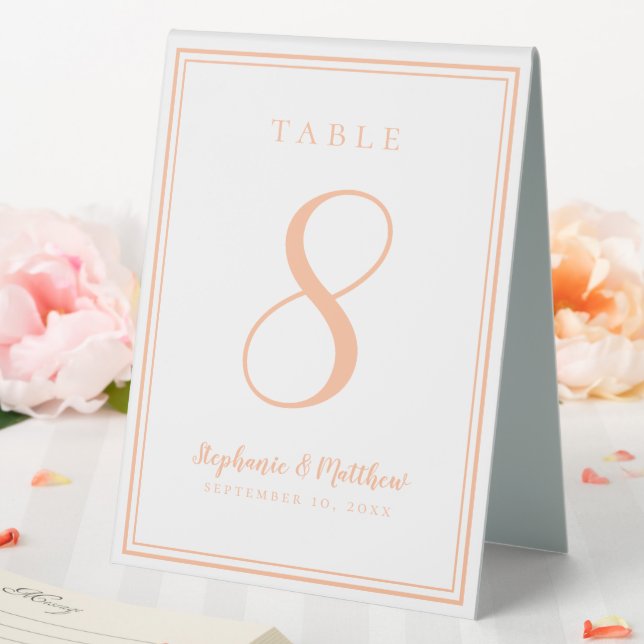 Custom Peach White Wedding Table Number Simple Table Tent (In SItu (Wedding))