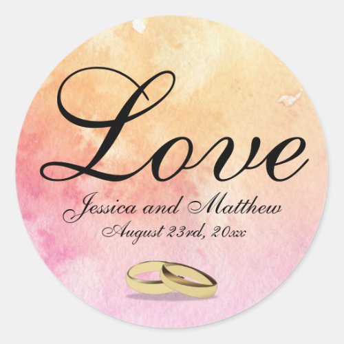Custom Peachy Pink Love Sticker with Wedding Rings