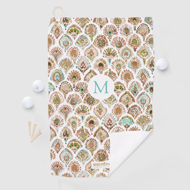 Custom PEACOCK MERMAID Rose Gold Mint Fish Scales Golf Towel (InSitu)