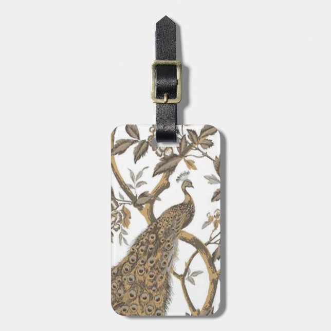 Custom Peacock On White Luggage Tag (Front Vertical)