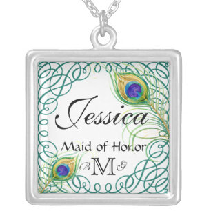 Custom Peacock Personalized Maid of Honor Necklace