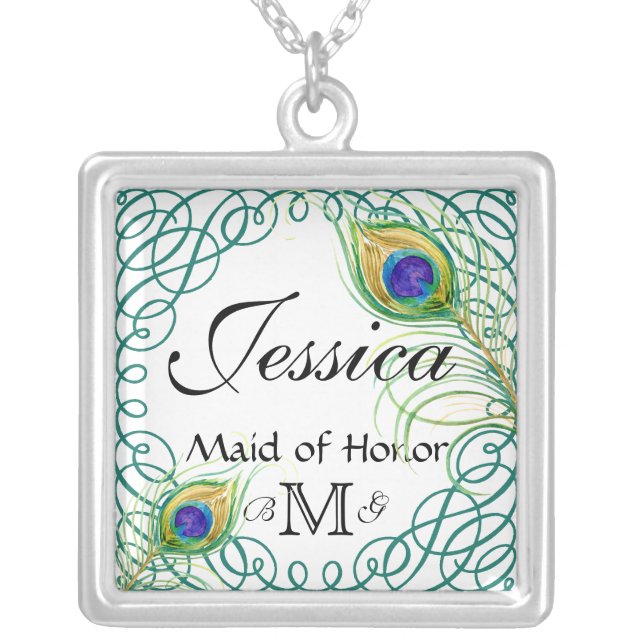 Custom Peacock Personalized Maid of Honor Necklace (Front)