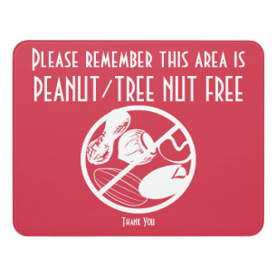 Custom Peanut Tree Nut Free Area Nut Free Zone Door Sign