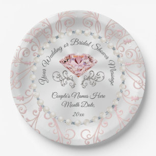 Custom Pearls and Blush Pink Diamond Paper Plates