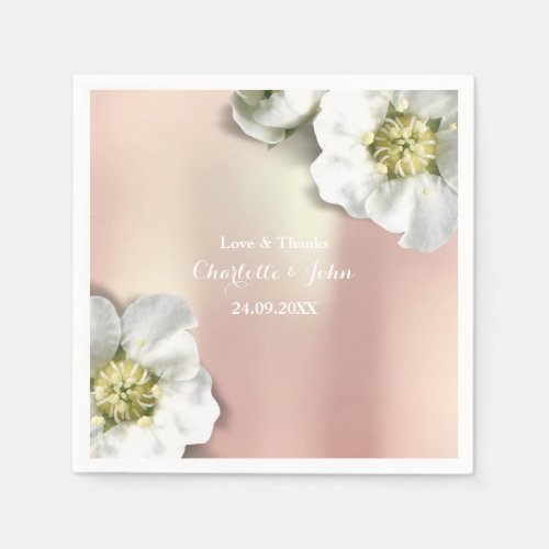 Custom Pearly Rose Gold Metallic Floral White Napkins