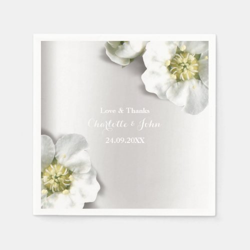 Custom Pearly White Gray Silver Metallic Floral Paper Napkins