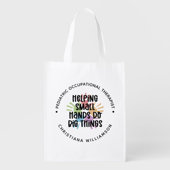 Custom Pediatric OT Occupational Therapist Gifts Grocery Bag (Front)