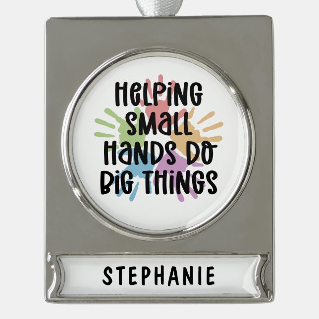 Custom Pediatric OT Occupational Therapist Gifts Silver Plated Banner Ornament (Front)