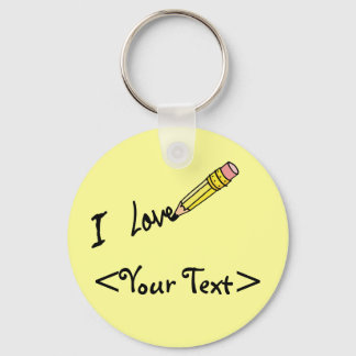 CUSTOM PENCIL WRITING I LOVE, <Your Text> Keychain