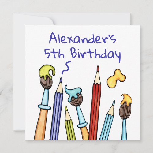 Custom Pencils  Paintbrushes Birthday Invitation