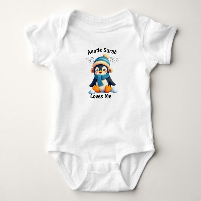 Custom Penguin Baby Suit - Auntie Sarah Loves Me! Bodysuit (Front)
