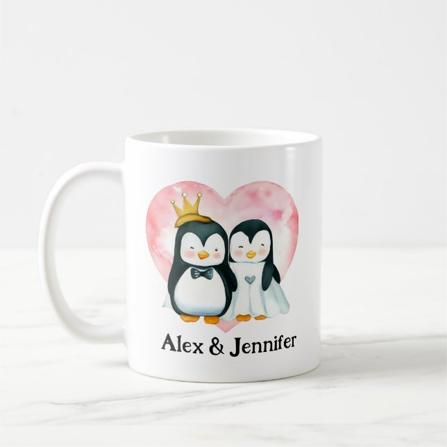 Custom Penguin Couple Wedding Personalized Coffee Mug (Left)