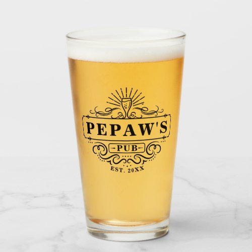 Custom Pepaws Pub Year Established Glass