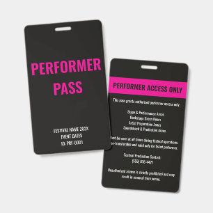 Custom Performer Artist Access Concert ID Pink Badge
