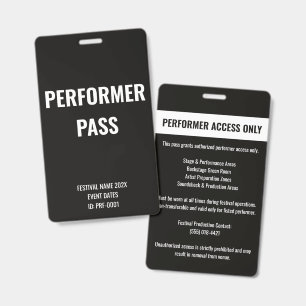 Custom Performer Artist Access Concert ID White Badge