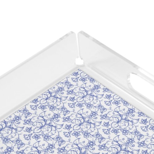 Custom Periwinkle Blue on White Decorative Floral Acrylic Tray