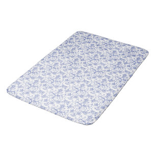 Custom Periwinkle Blue on White Decorative Floral Bath Mat