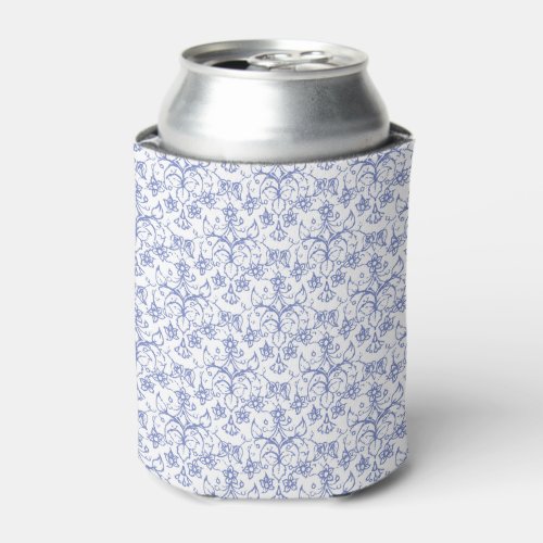 Custom Periwinkle Blue on White Decorative Floral Can Cooler