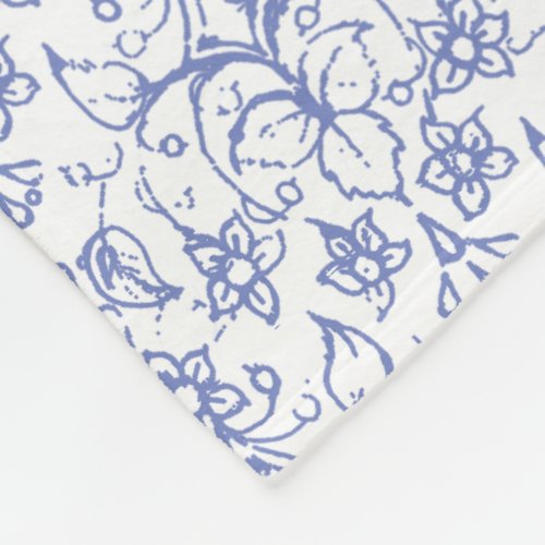 Custom Periwinkle Blue on White Decorative Floral Fleece Blanket