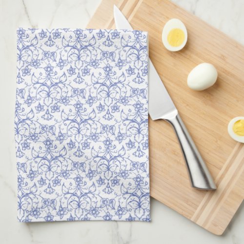 Custom Periwinkle Blue on White Decorative Floral Kitchen Towel